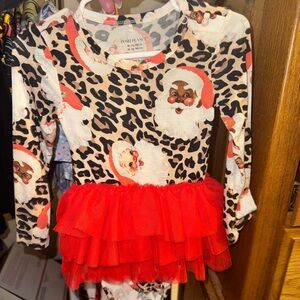Santa Leopard Print Baby Dress with Red Tulle